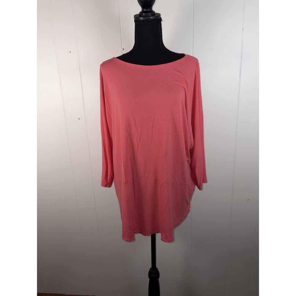 Eileen Fisher Pink Viscose Jersey Stretch‎ Ballet Neck 3/4 Sleeve Top Sz L